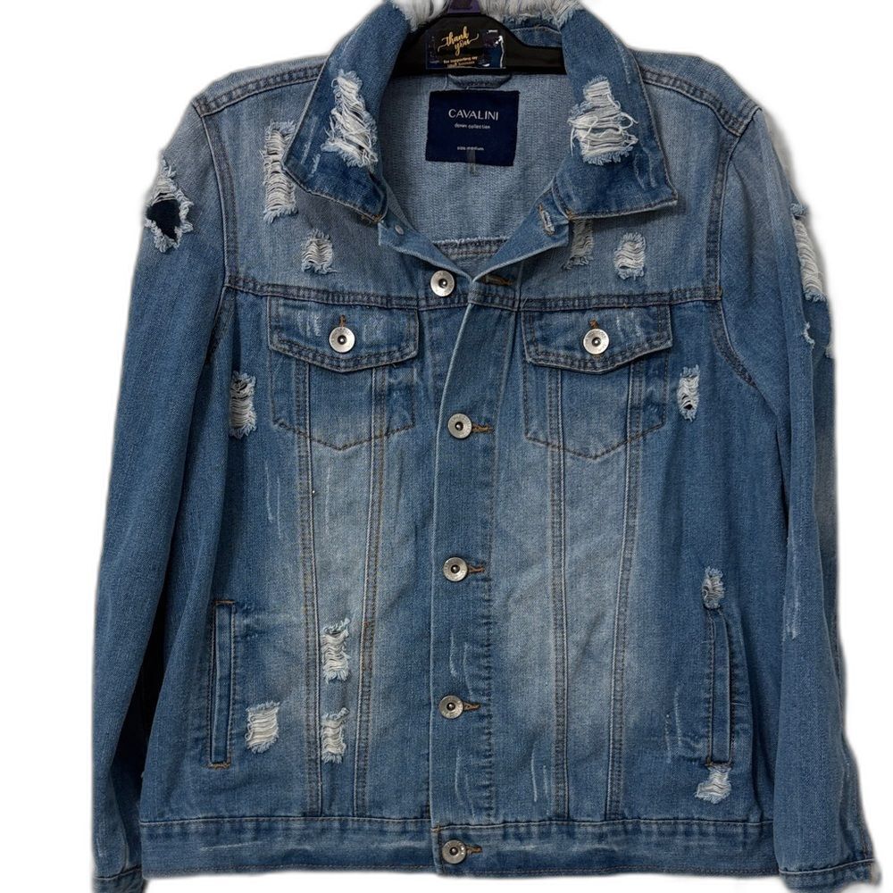 Cavalini Distressed Blue Denim Jacket Size M
